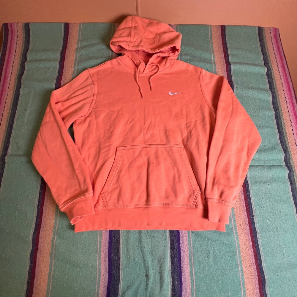 Nike Hoodie Mens Medium Peach Coral Orange Pullover Embroidered Swoosh Fleece